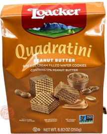 Loacker Quadratini peanut butter filled wafer cookies, bite size, 250-gram bags (case of 6)