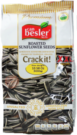 Besler Crack it! roasted black sunflower seeds XXL, unsalted 300-gram bags in box (case of 16)