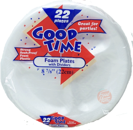 Good Time foam plates with dividers, 8-7/8-inch 22-count bags in box (case of 24)