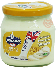 Bravo cheddar cream cheese, spreadable, 250-gram glass jars (case of 20)