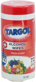 Targol alcohol wipes, fresh scent, 72-count plastic tub