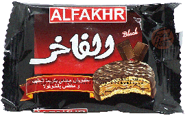 Alfakhr Black chocolate coated cream biscuits, 24 x 30-gram wrappers in display boxes (master case of 6)