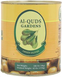 Al-Quds Gardens  green olives 62oz Can